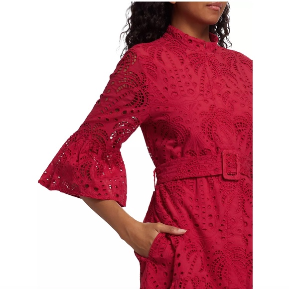 NWT $260 Farm Rio Eyelet Belted Mini Shirtdress in Red - size Small! - Picture 6 of 8